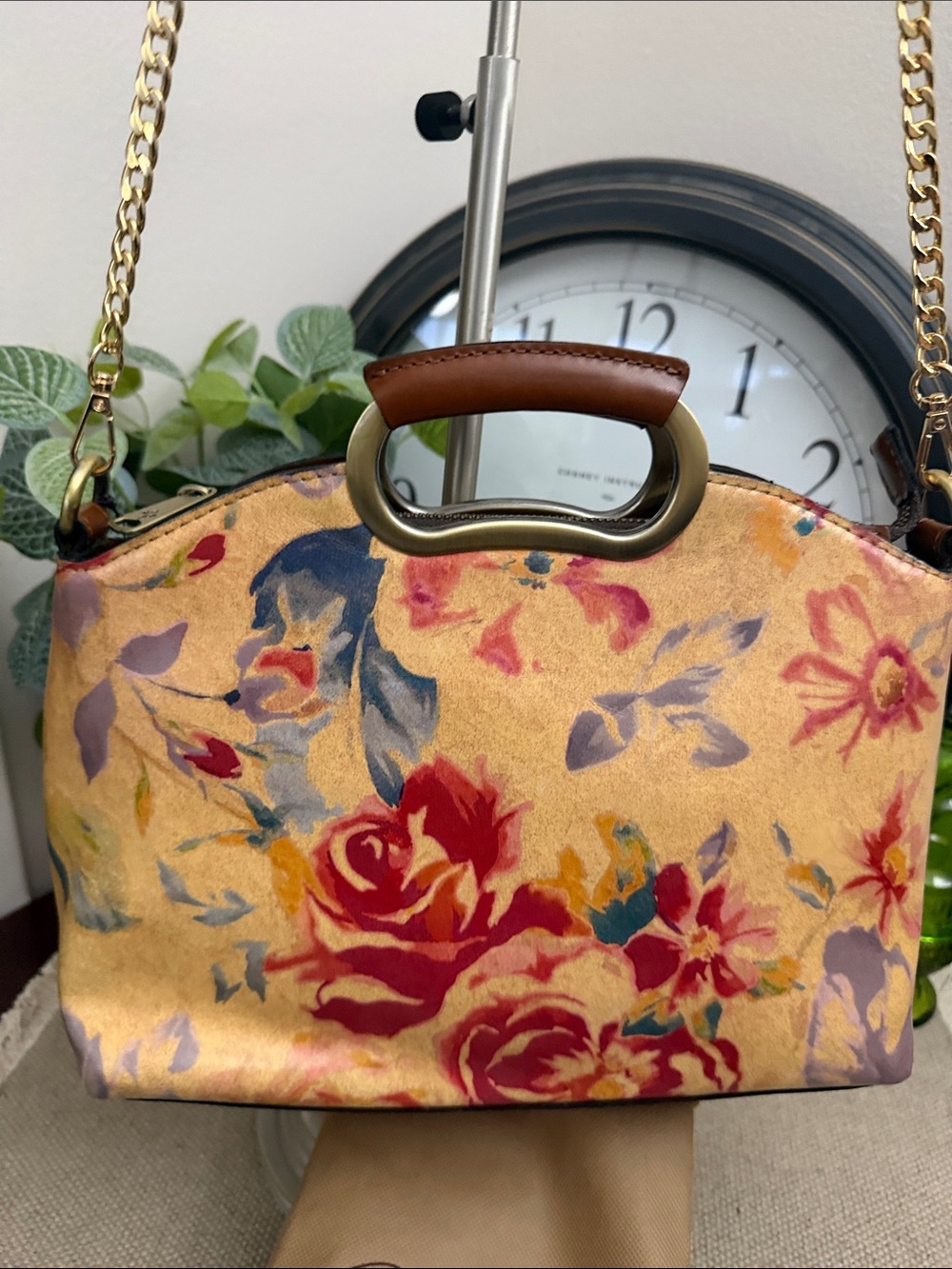 Patricia Nash Yellow Floral Top-Handle Shoulder Bag with Gold Chain - Picture 2 of 15